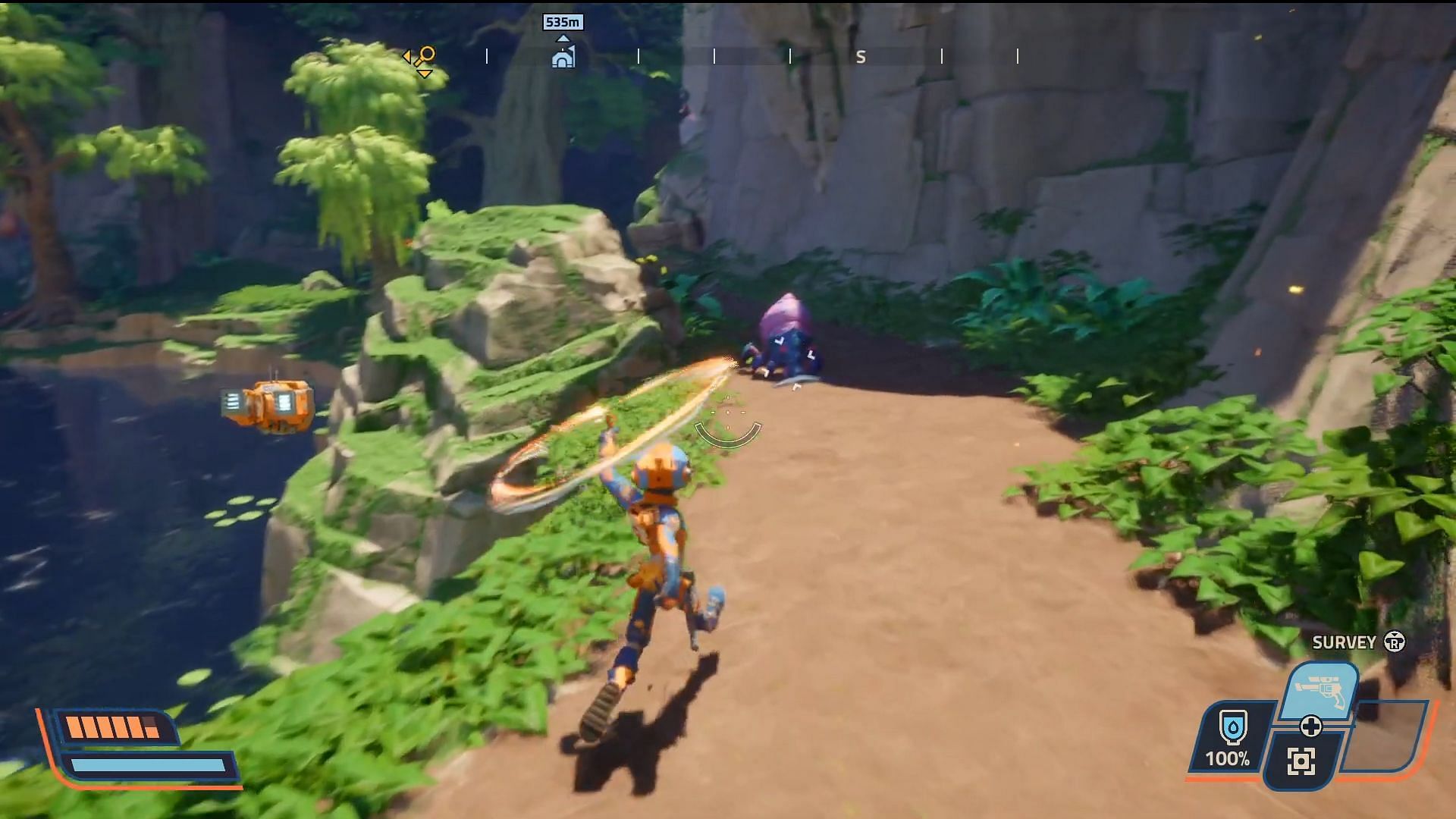Proton Whip in Revenge of the Savage Planet (Image via Raccoon Logic Studios // YouTube@Hikikomori Gaming)